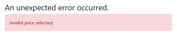 Invalid price selected